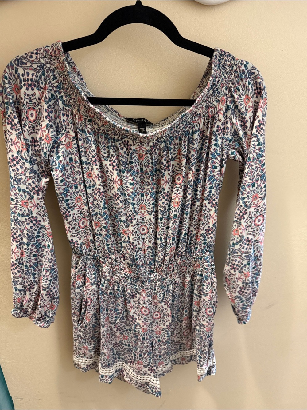 Jessica Simpson Floral Off-Shoulder Jumpsuit in Blue, Pink, Cream